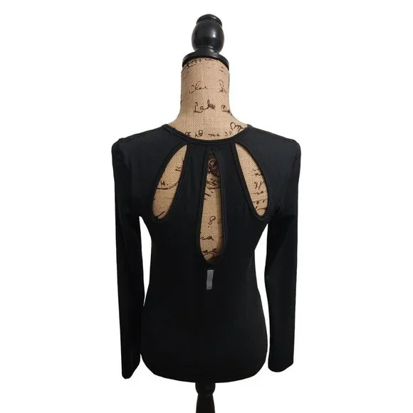 Victoria's Secret Sport Black Long Sleeve Cut Out Design Stretch Shirt Sz XS - Picture 2 of 8